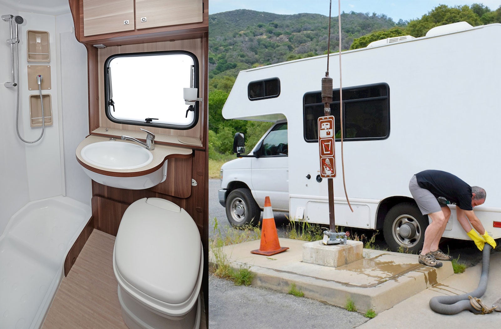 Portable RV/camper toilet and holding tank setup in Brownwood, Texas